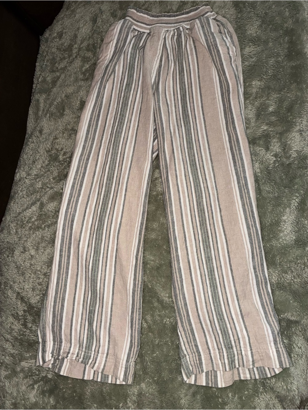 Striped Wide-Leg Linen-Blend Pants - Beige, White & Gray